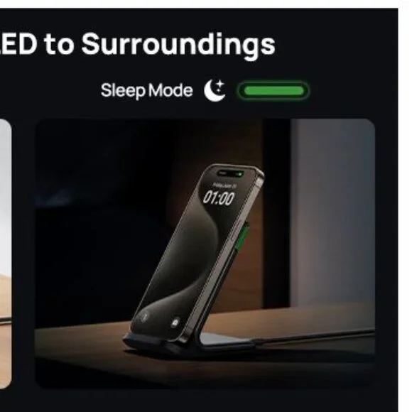 INIU Wireless Charger, 15W Fast Qi-Certified Wireless Charging Stand - Picture 5 of 10